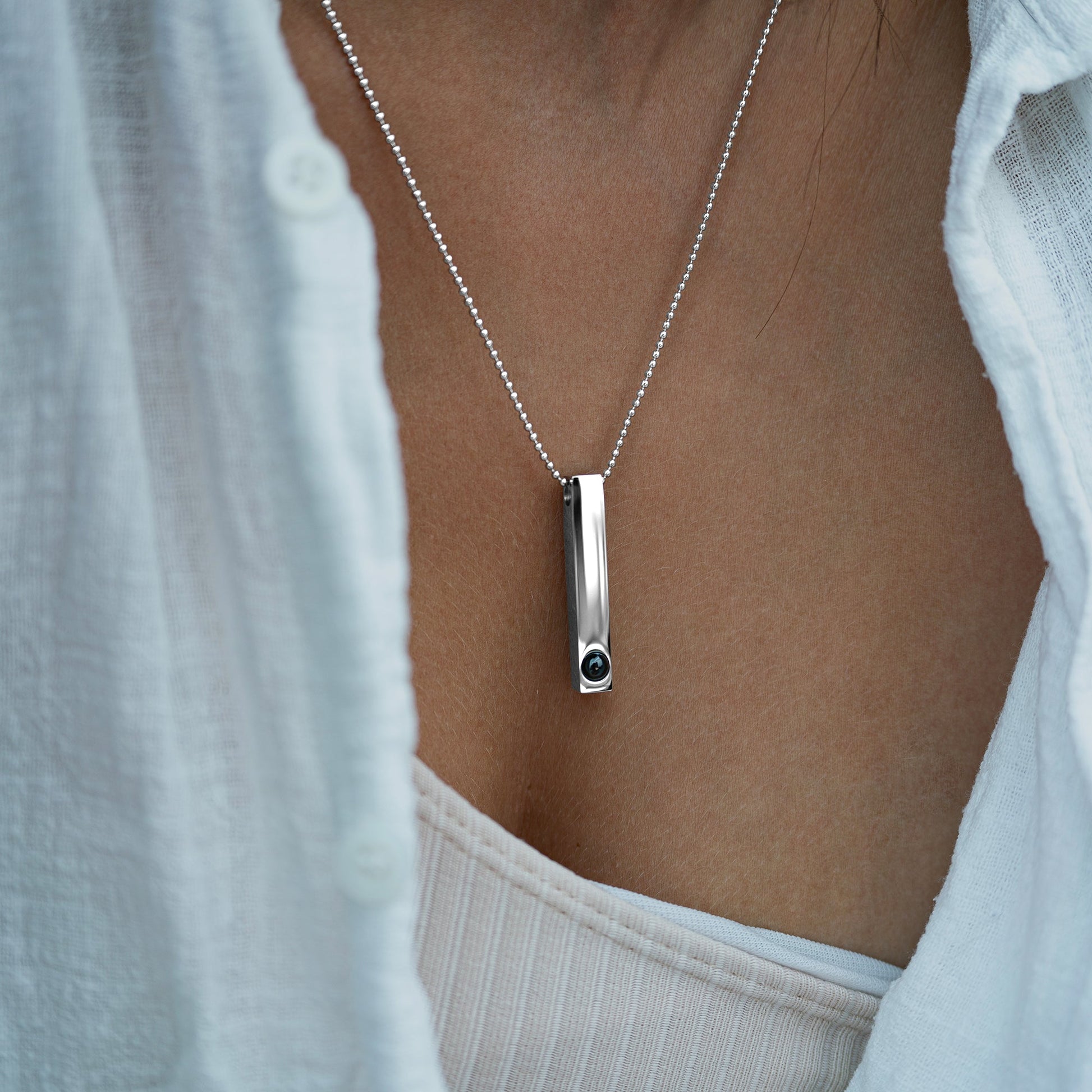 Personalized photo necklace - Bar Ballchain